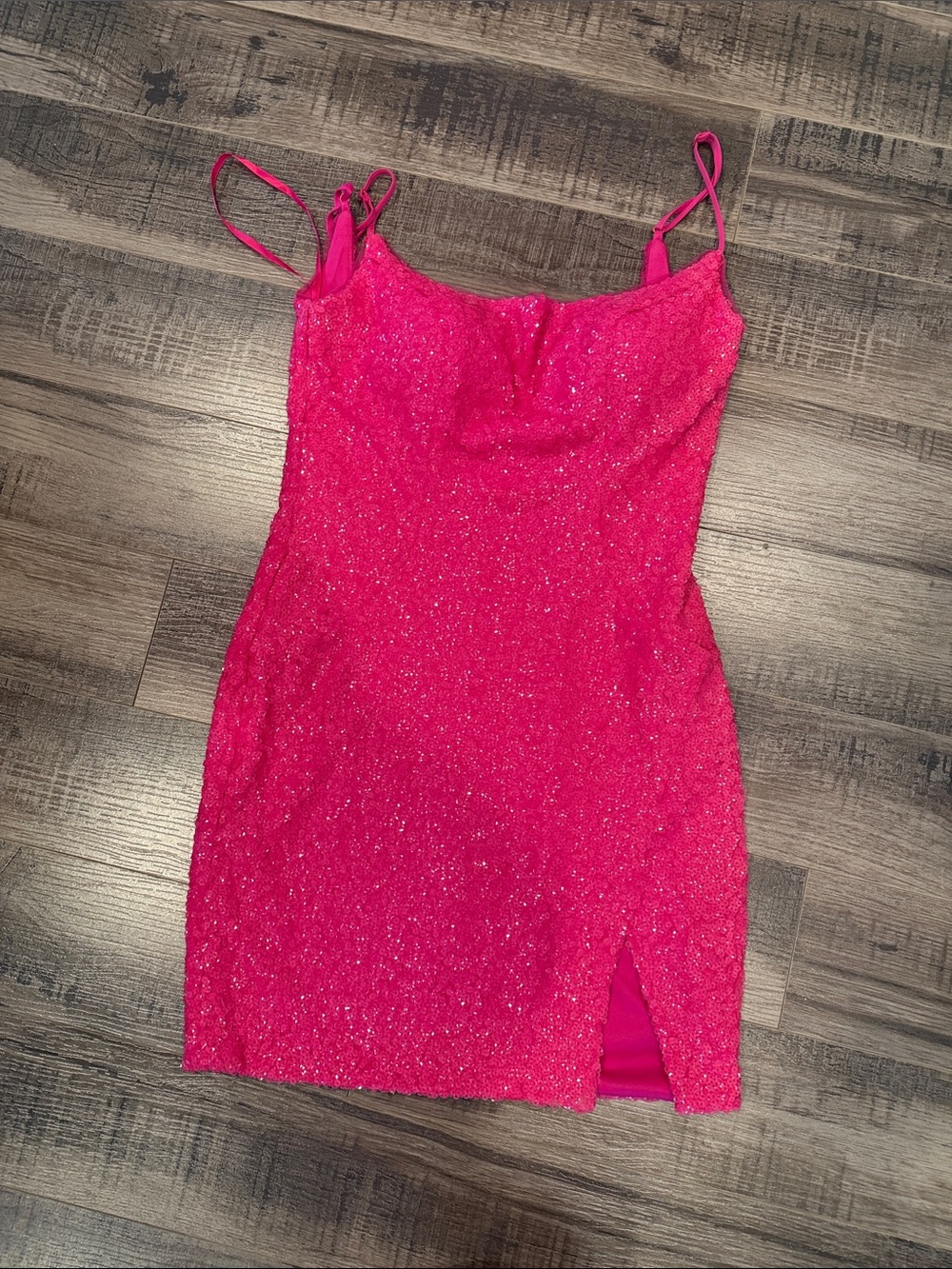 Women’s Hot Pink Sequin Prom Dress with Side Slit